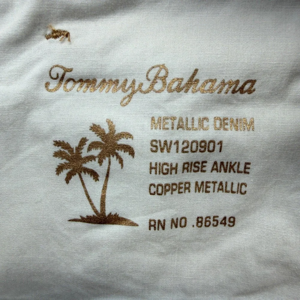 Tommy Bahama Jeans Womens 12 Copper Metallic Denim High Rise Ankle SW120901 Slim